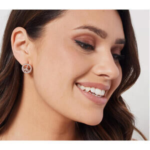 Lisa Freede x Diamonique Peace Sign Huggie Hoop Earrings, $60, Silver Tone
